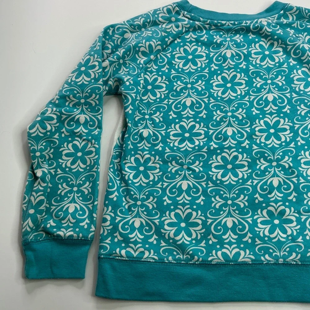 Disney Frozen Teal White Sweatshirt Kids XL/6X Elsa Anna Glitter Raglan Sleeves